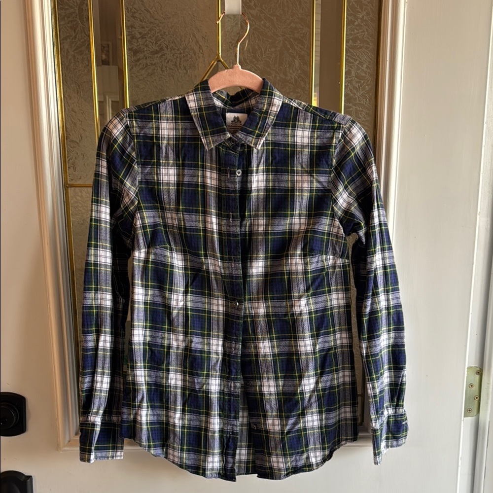 J. Crew Blue and Green Casual Button Down Shirt